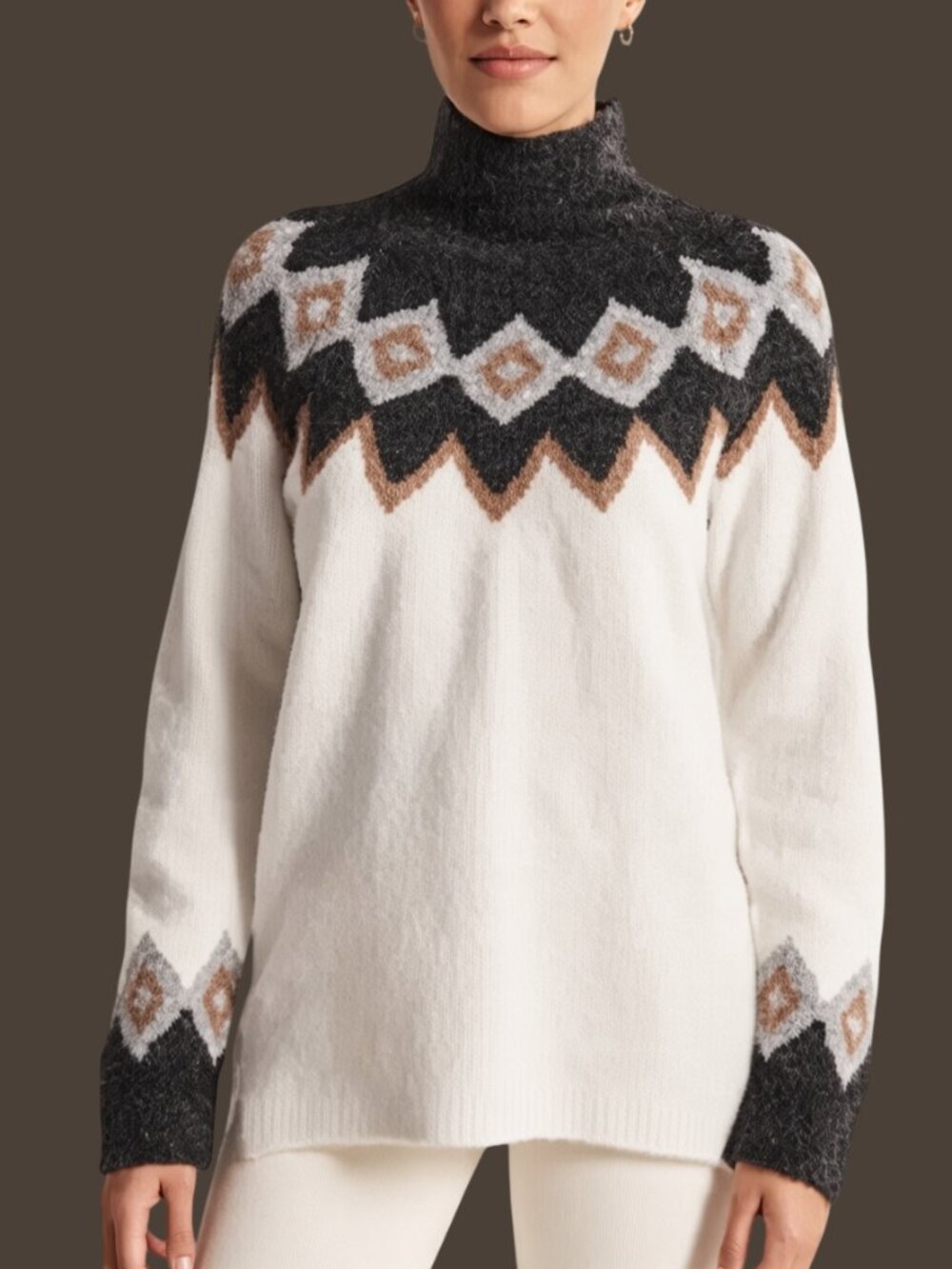 Abercrombie & Fitch Oversized Fairisle Fluffy Turtleneck Sweater White Medium - Picture 1 of 10